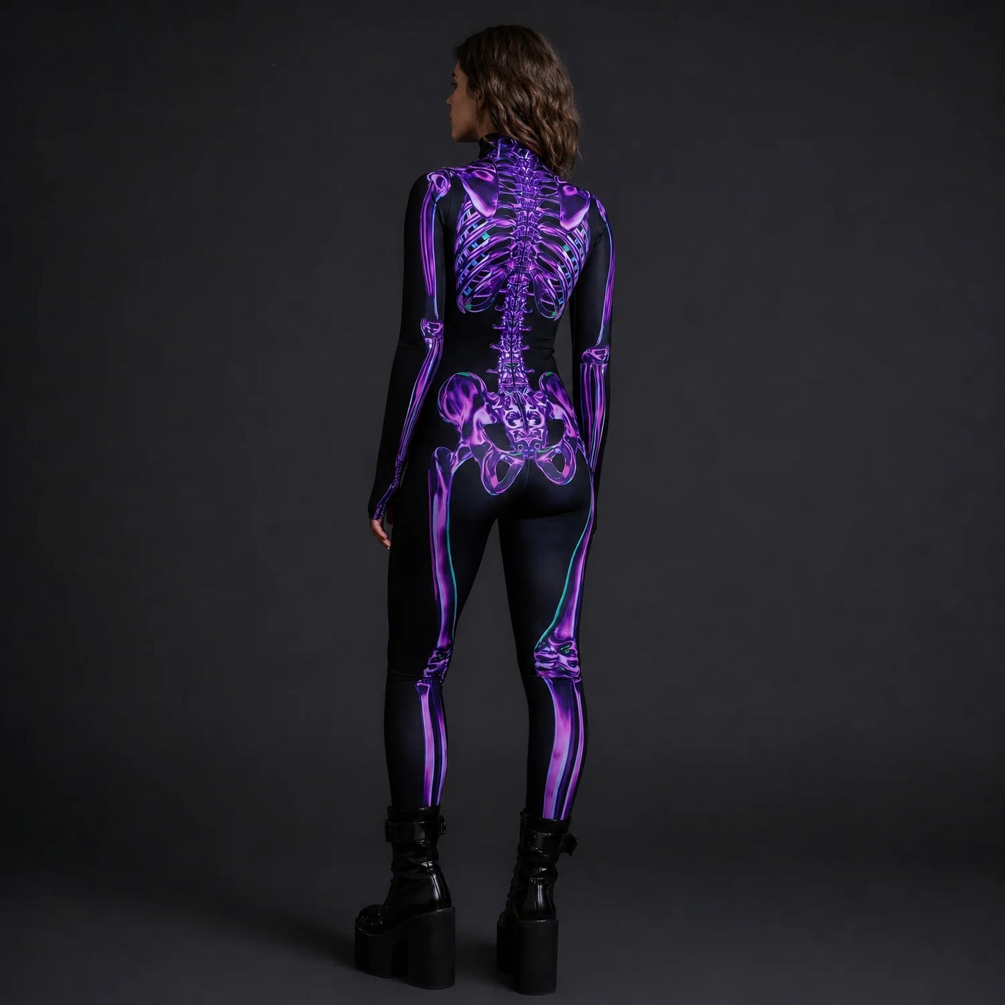 Women's Amethyst Purple Skeleton Costume | Elegant Horror-Themed Outfit for Halloween 3