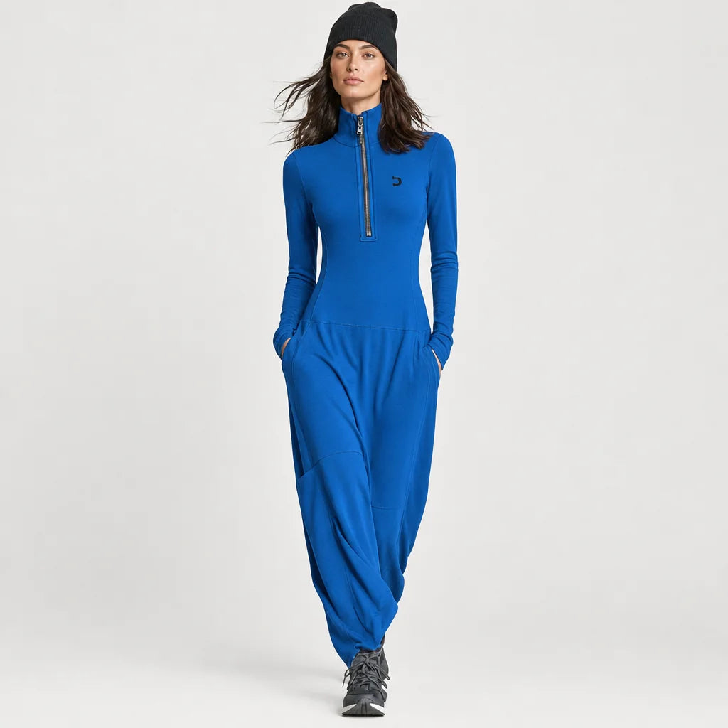Women's Breathable Cotton Blend Maxi Dress | Sporty Half-High Collar Zipper Design 5