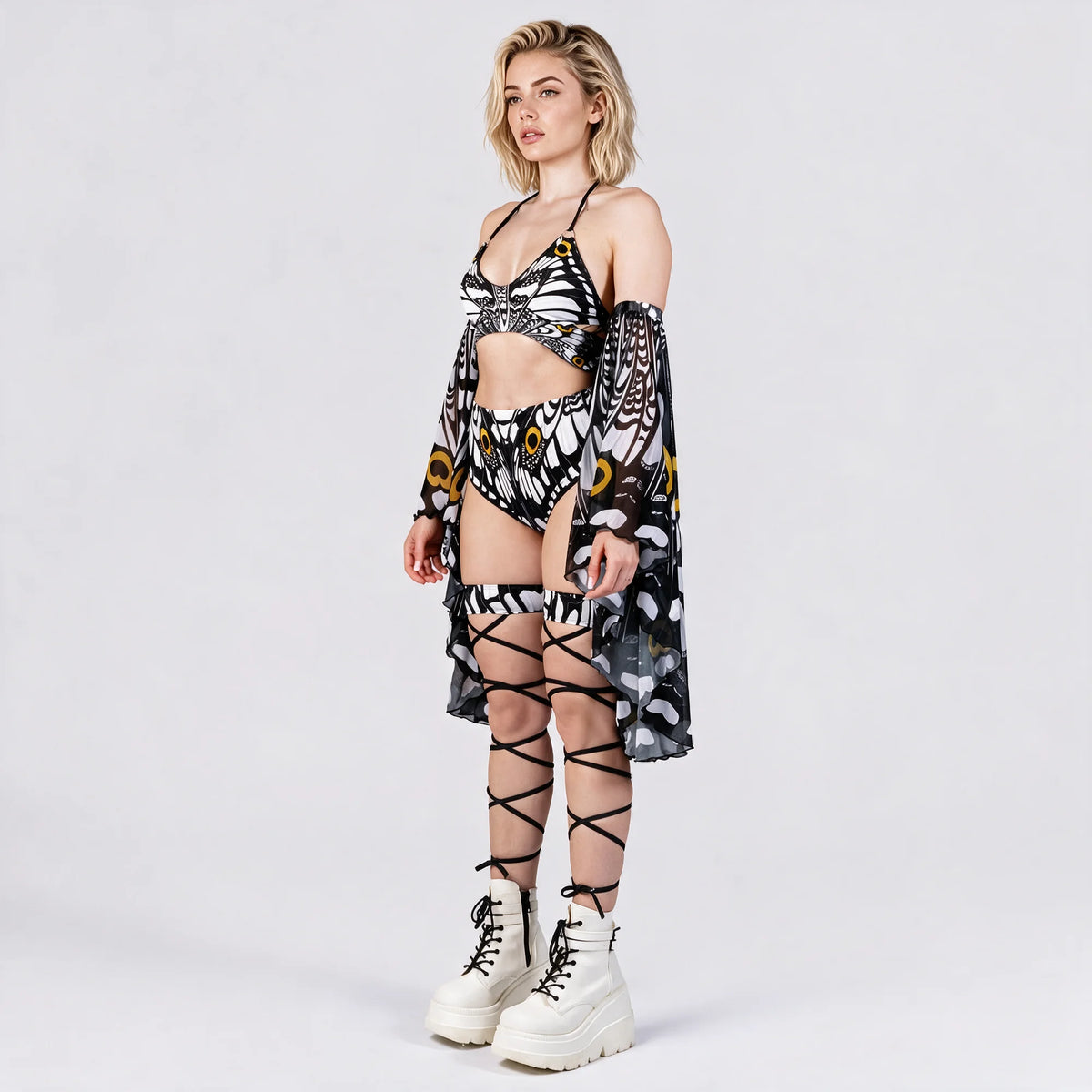 Women's Breathable Mesh Two Piece Short Set | Stylish Butterfly Crop Top with Cheeky Booty Shorts 4