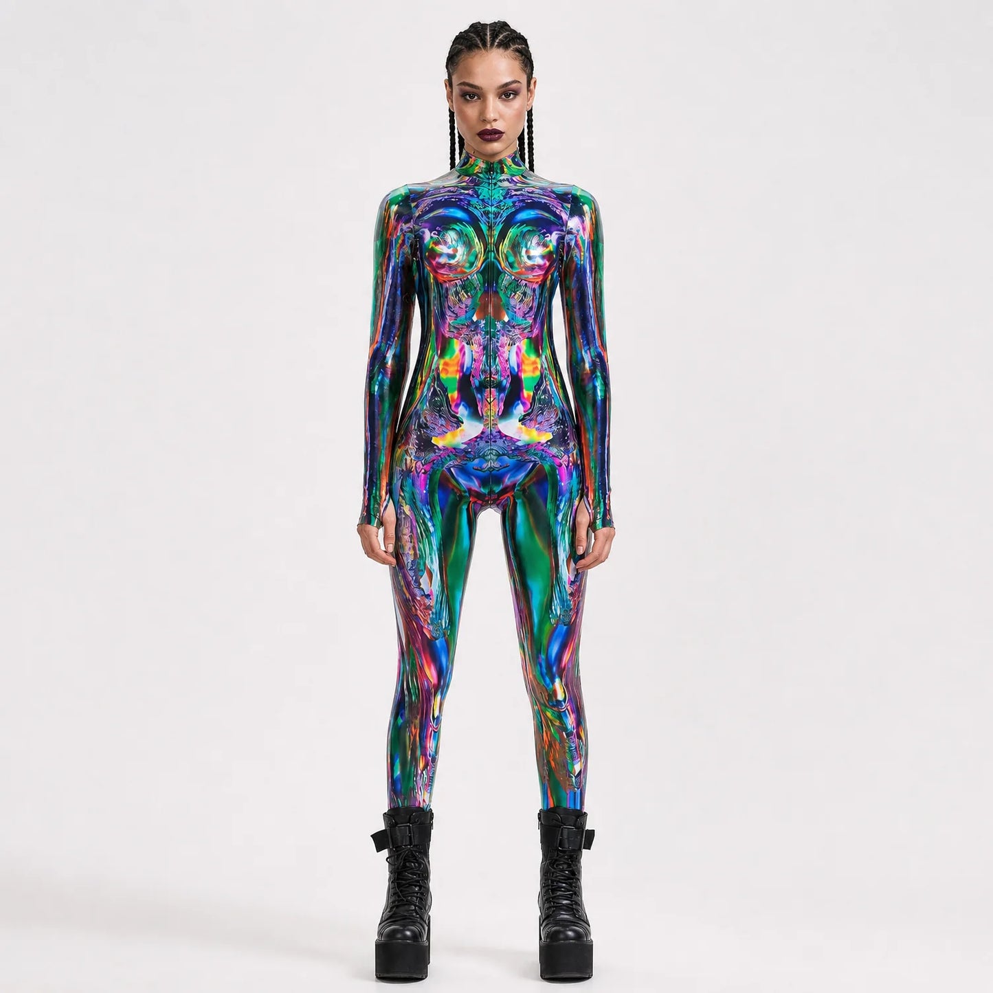 Women's Multichrome Polyester Costume | Dazzling Full-Body Halloween Outfit 3