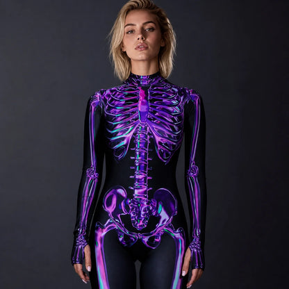 Women's Amethyst Purple Skeleton Costume | Elegant Horror-Themed Outfit for Halloween 0