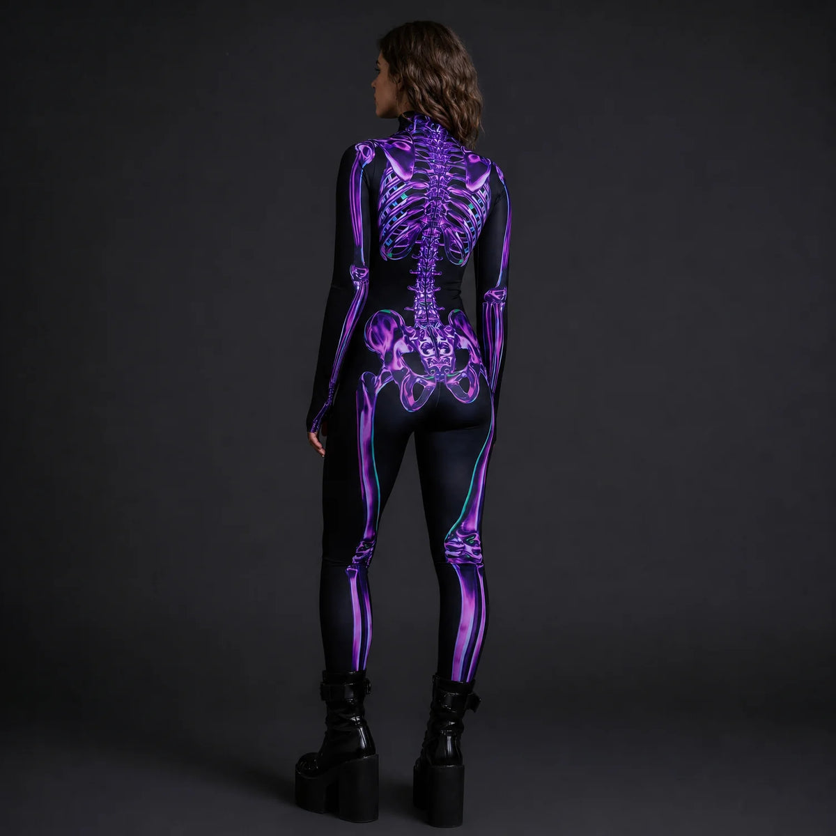 Women's Amethyst Purple Skeleton Costume | Elegant Horror-Themed Outfit for Halloween 3