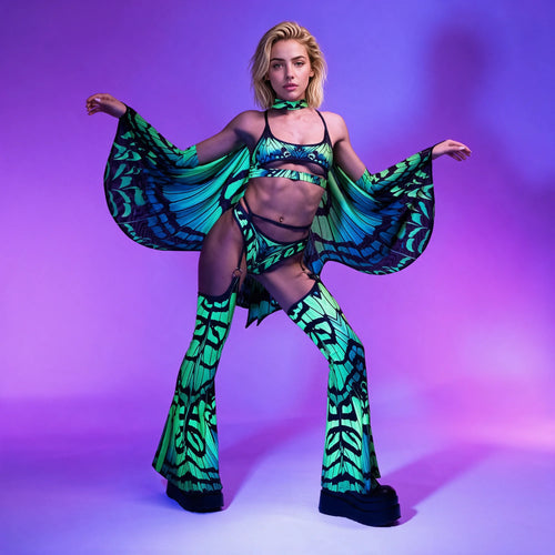 Women's Bold Mesh Rave Outfit | Fierce Underboob Top and Strappy O-Ring Chap Pants 0