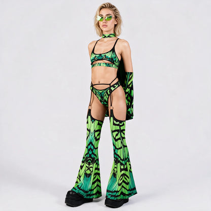 Women's Bold Mesh Rave Outfit | Fierce Underboob Top and Strappy O-Ring Chap Pants 1