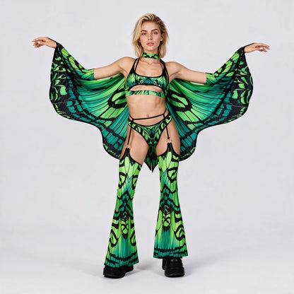 Women's Bold Mesh Rave Outfit | Fierce Underboob Top and Strappy O-Ring Chap Pants 2