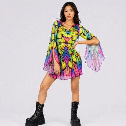 Women's Breathable Mesh Mini Dress | Colorful Rainbow Butterfly Print Summer Dress 1