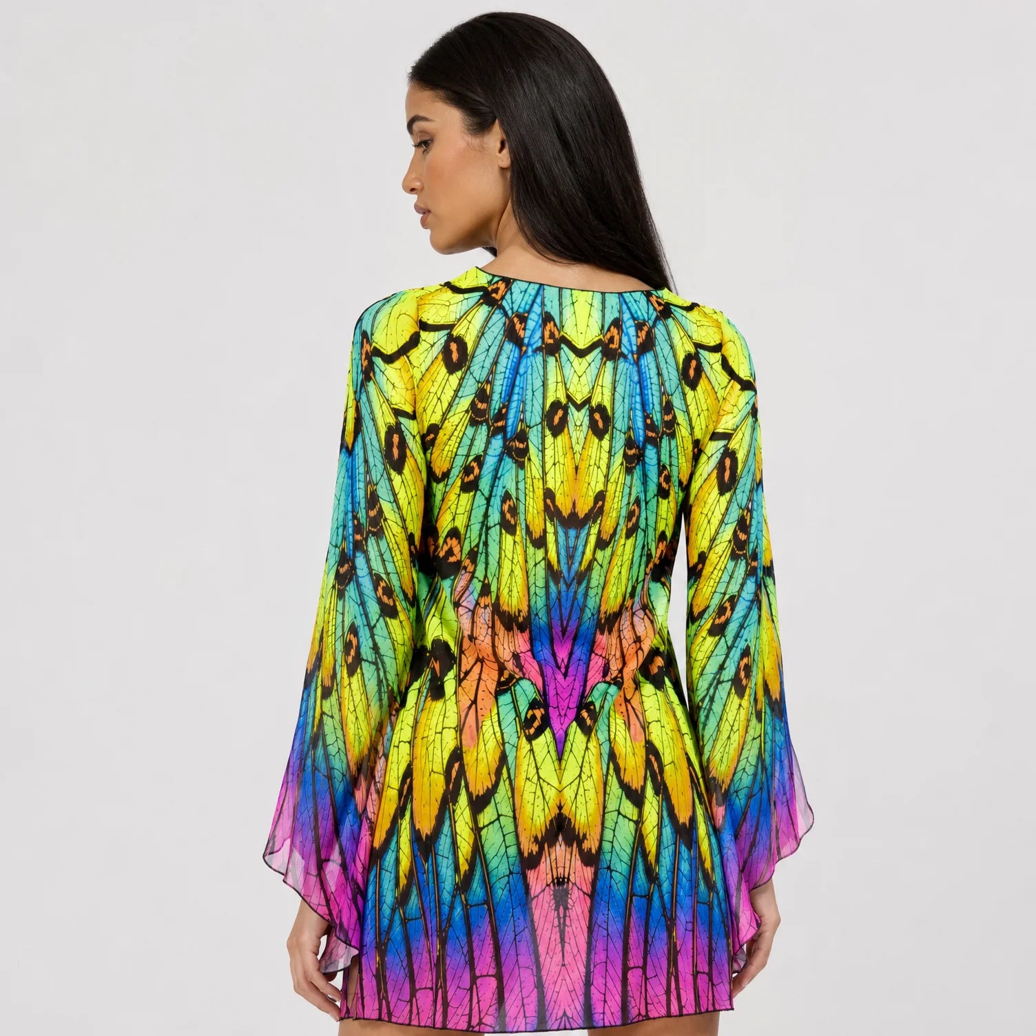 Women's Breathable Mesh Mini Dress | Colorful Rainbow Butterfly Print Summer Dress 2