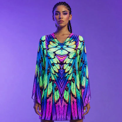 Women's Breathable Mesh Mini Dress | Colorful Rainbow Butterfly Print Summer Dress 3