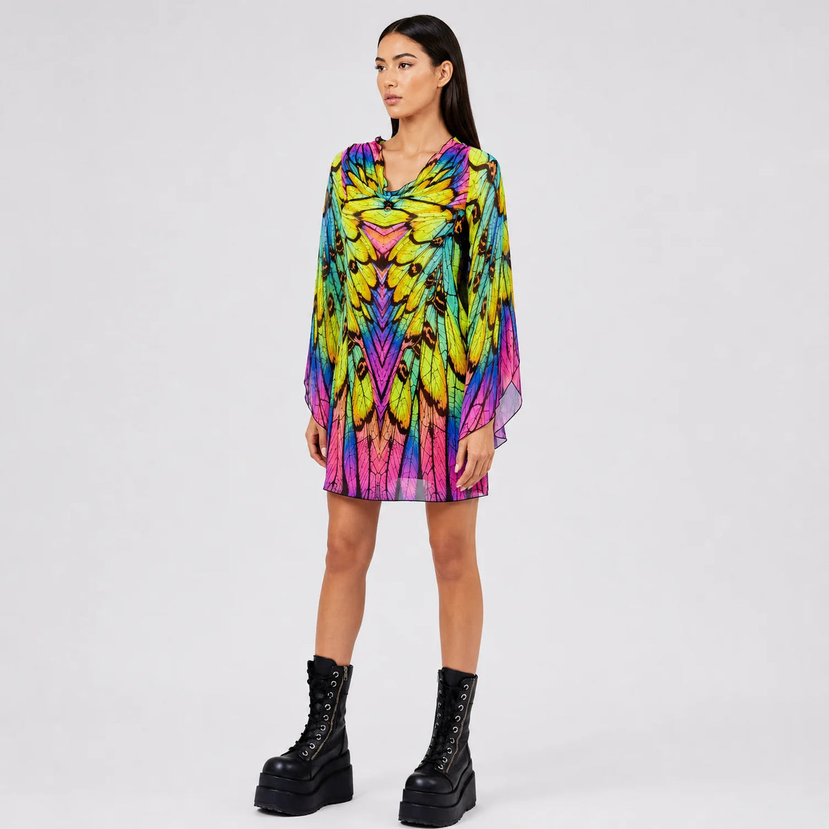 Women's Breathable Mesh Mini Dress | Colorful Rainbow Butterfly Print Summer Dress 4
