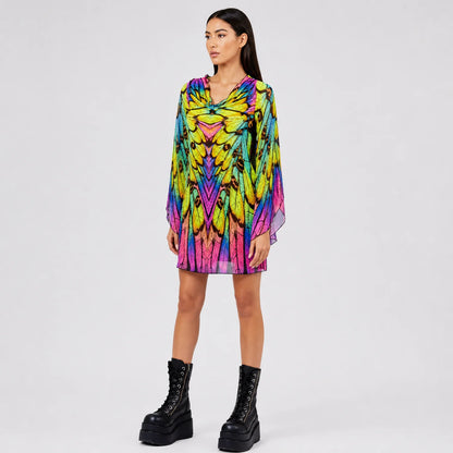 Women's Breathable Mesh Mini Dress | Colorful Rainbow Butterfly Print Summer Dress 4