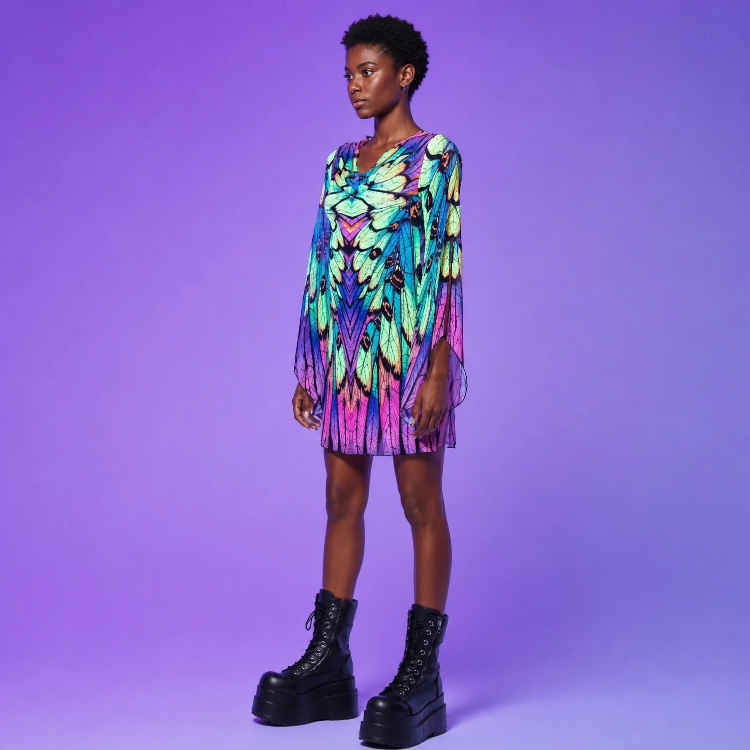 Women's Breathable Mesh Mini Dress | Colorful Rainbow Butterfly Print Summer Dress 5