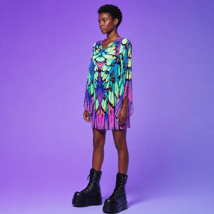 Women's Breathable Mesh Mini Dress | Colorful Rainbow Butterfly Print Summer Dress 5