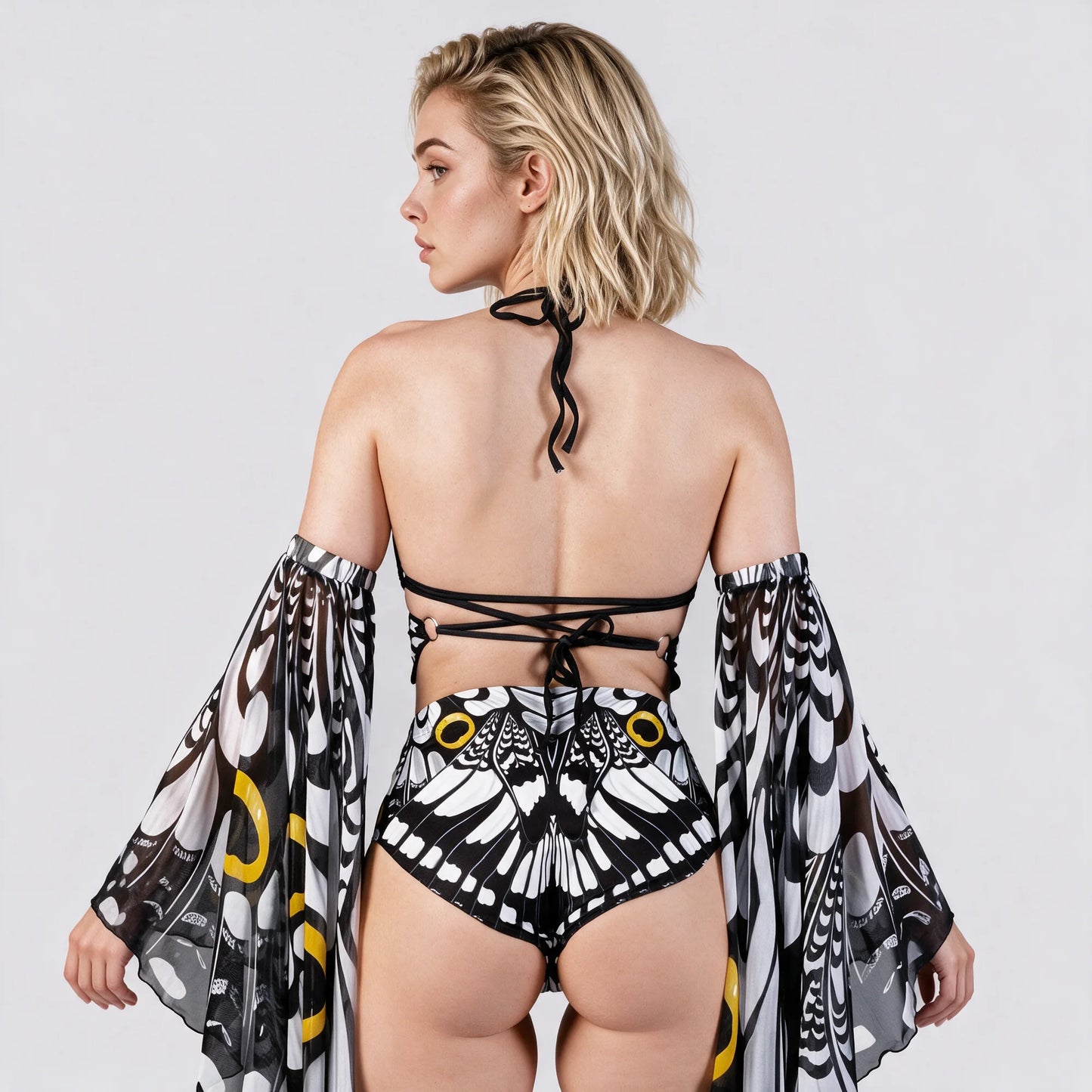 Women's Breathable Mesh Two Piece Short Set | Stylish Butterfly Crop Top with Cheeky Booty Shorts 1