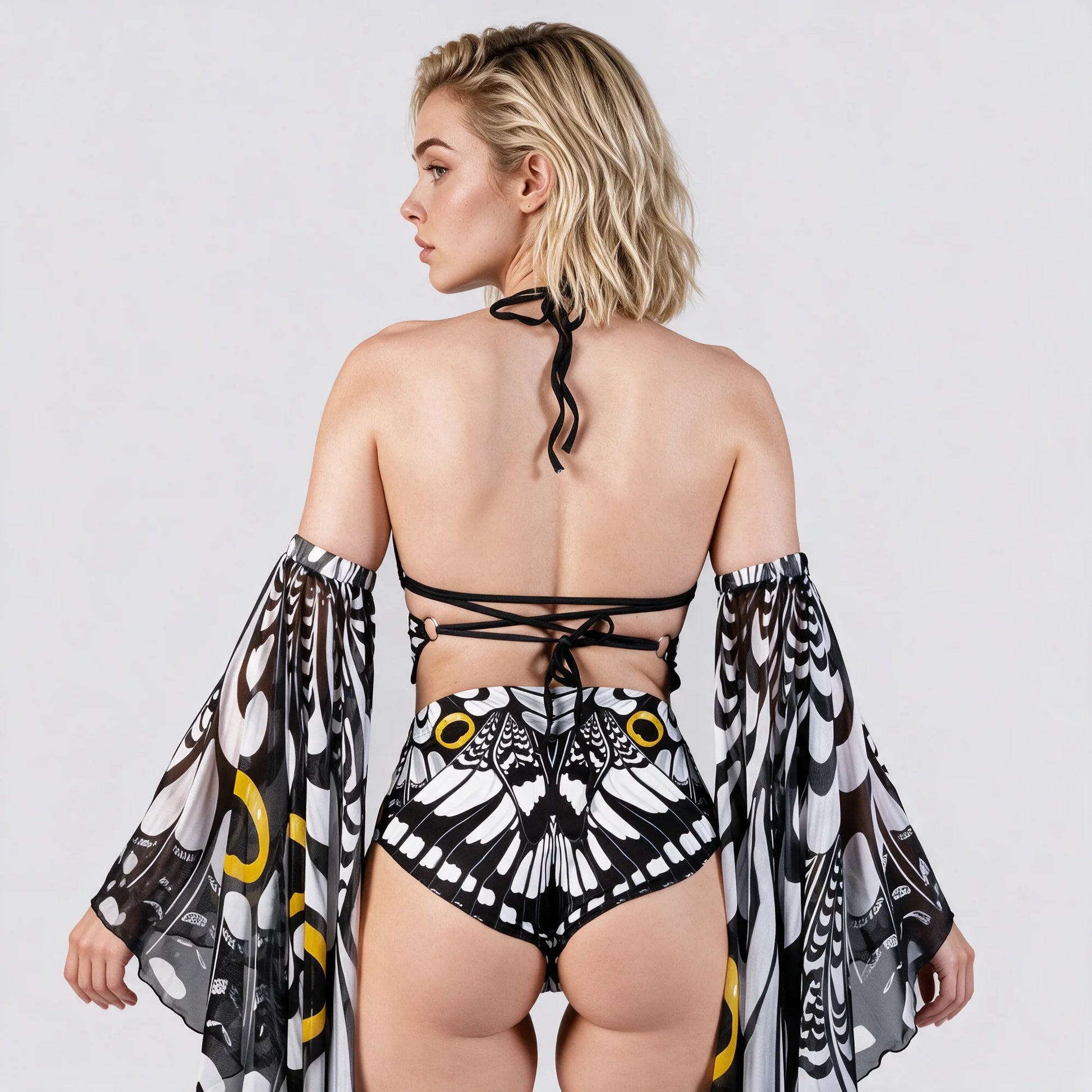 Women's Breathable Mesh Two Piece Short Set | Stylish Butterfly Crop Top with Cheeky Booty Shorts 1