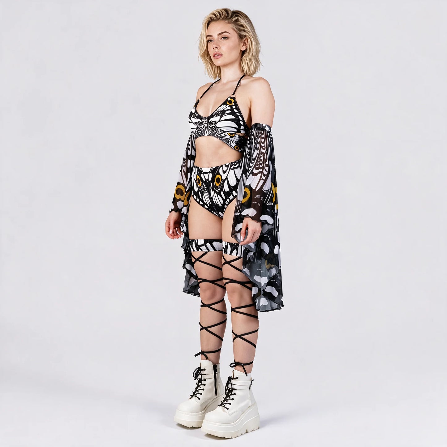 Women's Breathable Mesh Two Piece Short Set | Stylish Butterfly Crop Top with Cheeky Booty Shorts 4