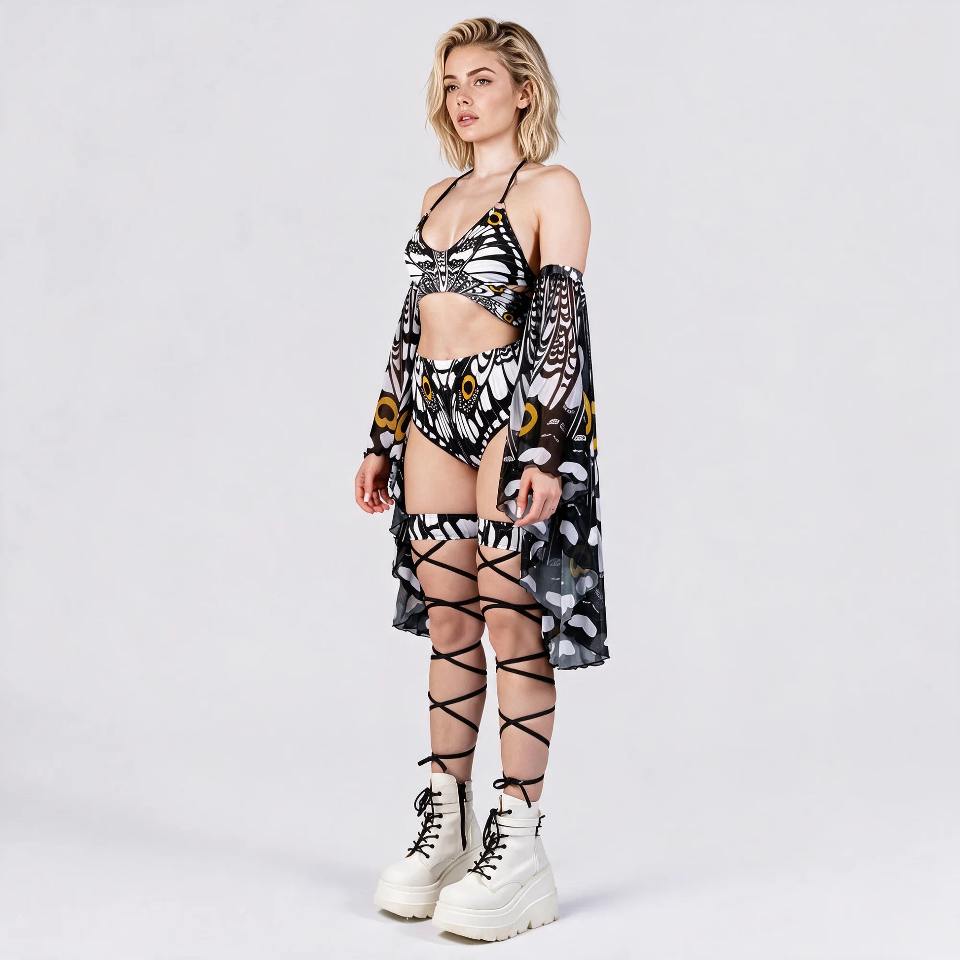 Women's Breathable Mesh Two Piece Short Set | Stylish Butterfly Crop Top with Cheeky Booty Shorts 4