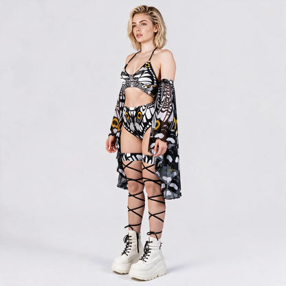 Women's Breathable Mesh Two Piece Short Set | Stylish Butterfly Crop Top with Cheeky Booty Shorts 4
