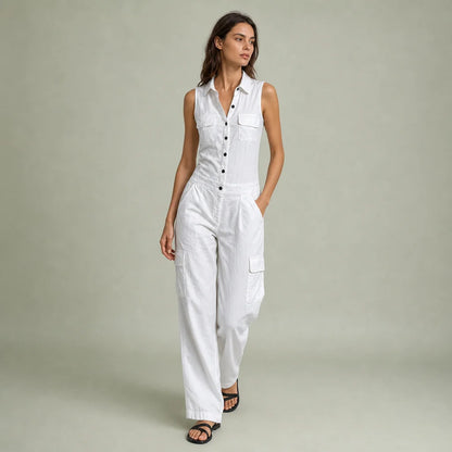 Women's Cotton Blend Jumpsuit | Stylish Sleeveless Full-Length Outfit 0