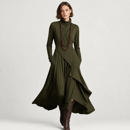 Women's Cotton Blend Maxi Dress | Relaxed Turtleneck Bohemian Style 7