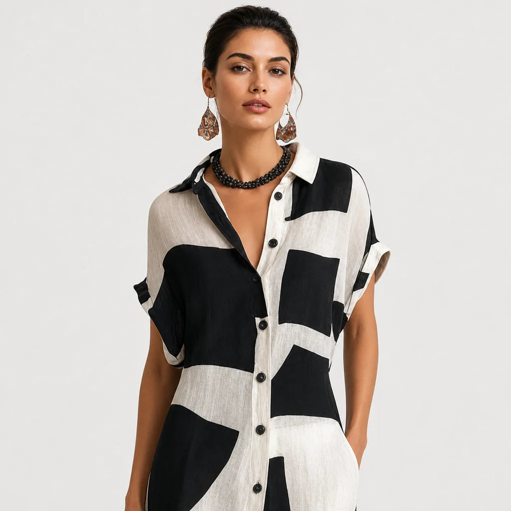 Women's Cotton Linen Blend Maxi Dress | Stylish Irregular Geometric Print Summer Dress 2