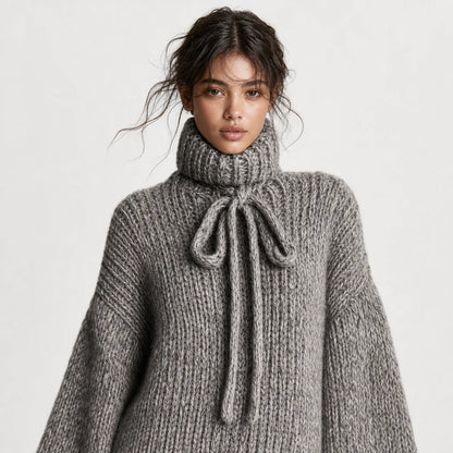 Women's Cozy Knit Mini Dress | Elegant High Neck Long Sleeve Sweater Dress 1