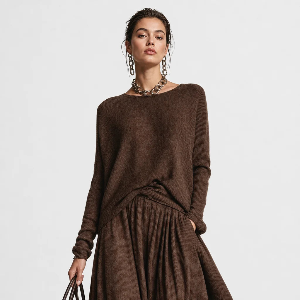 Women's Cozy Knitted Sweater Skirt Set | Stylish Round Neck Two Piece Outfit 1