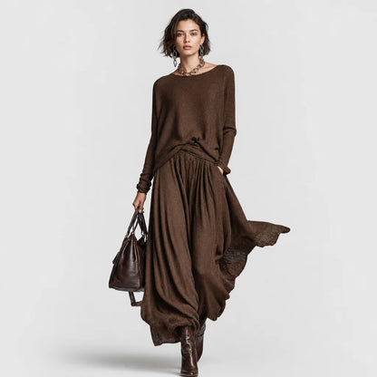 Women's Cozy Knitted Sweater Skirt Set | Stylish Round Neck Two Piece Outfit 3