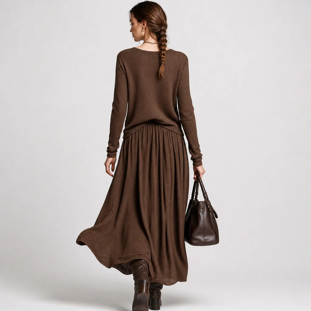 Women's Cozy Knitted Sweater Skirt Set | Stylish Round Neck Two Piece Outfit 4