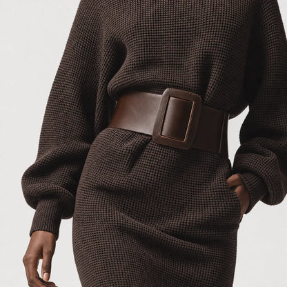 Women's Dark Brown Knitted Mini Dress | Fitted Stylish All-Match Outfit 3