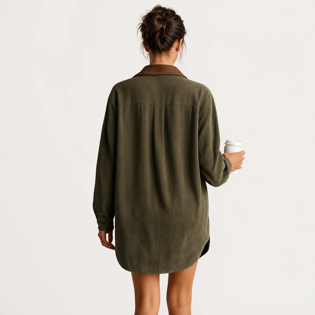 Women's Faux Suede Mini Dress | Stylish Loose Fit with Leather Lapel 1