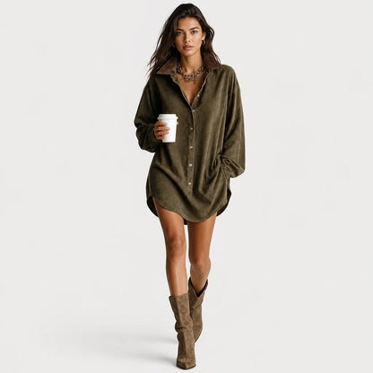 Women's Faux Suede Mini Dress | Stylish Loose Fit with Leather Lapel 2