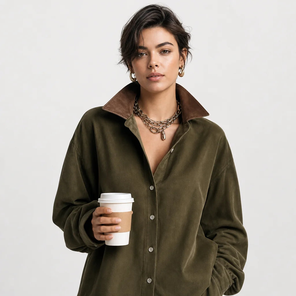 Women's Faux Suede Mini Dress | Stylish Loose Fit with Leather Lapel 3