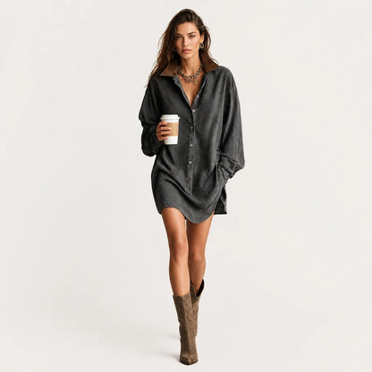 Women's Faux Suede Mini Dress | Stylish Loose Fit with Leather Lapel 5