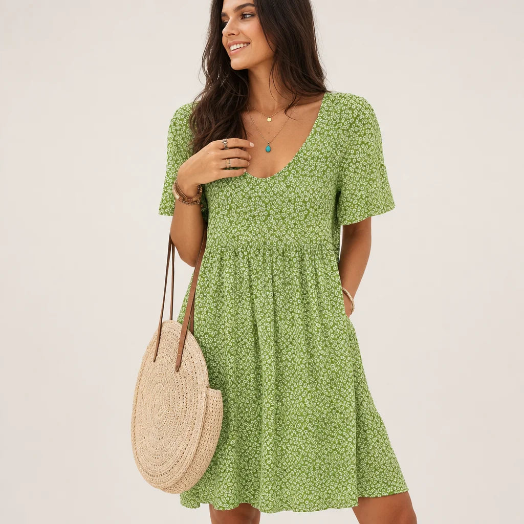 Women's Floral Print V-Neck Smock Dress | Breezy Casual Summer Maxi Dress 3