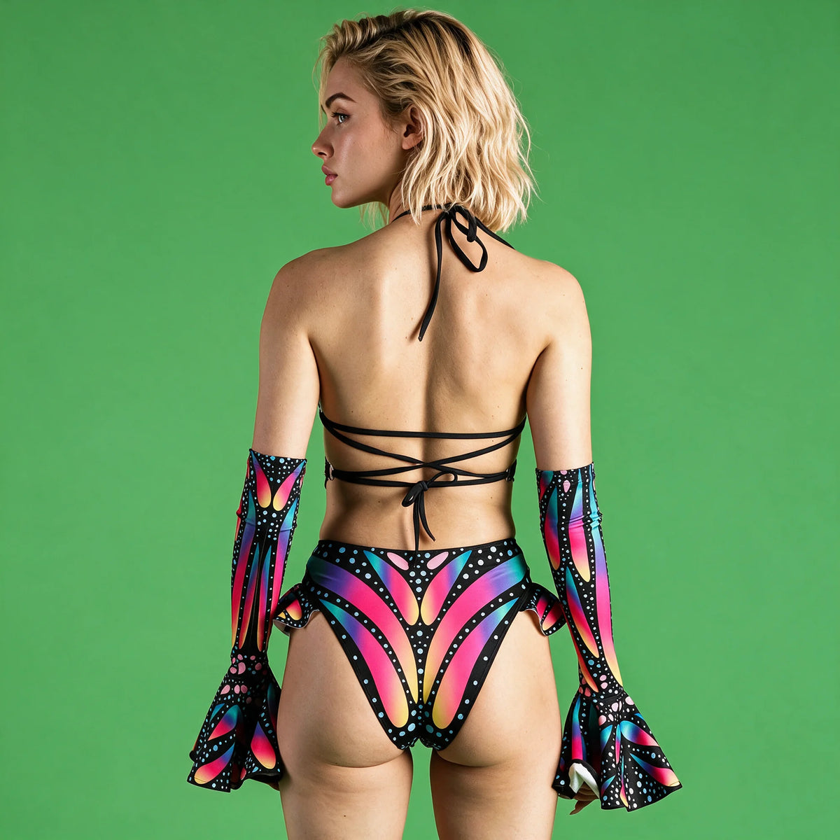 Women's Italian Fabric Butterfly Print Short Set | Vibrant Festival Two Piece Outfit 1