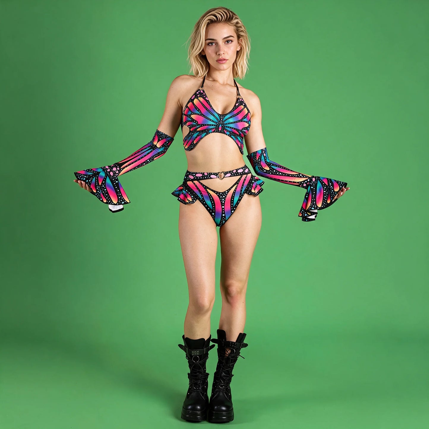 Women's Italian Fabric Butterfly Print Short Set | Vibrant Festival Two Piece Outfit 3