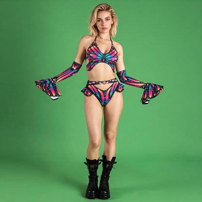 Women's Italian Fabric Butterfly Print Short Set | Vibrant Festival Two Piece Outfit 3
