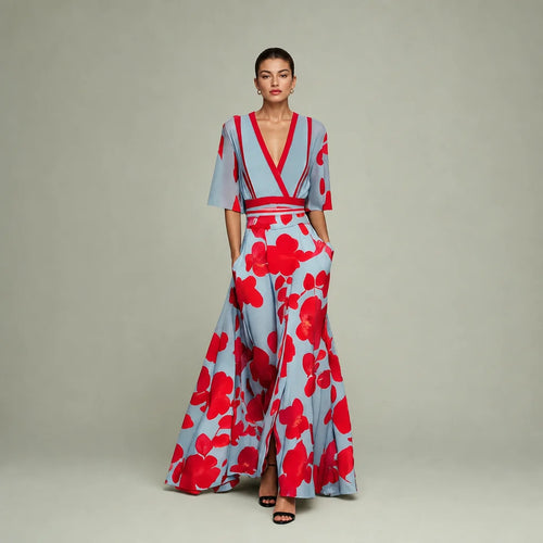 Women's Lightweight Floral Maxi Dress | Elegant Wrap Style with Pockets for Summer 0