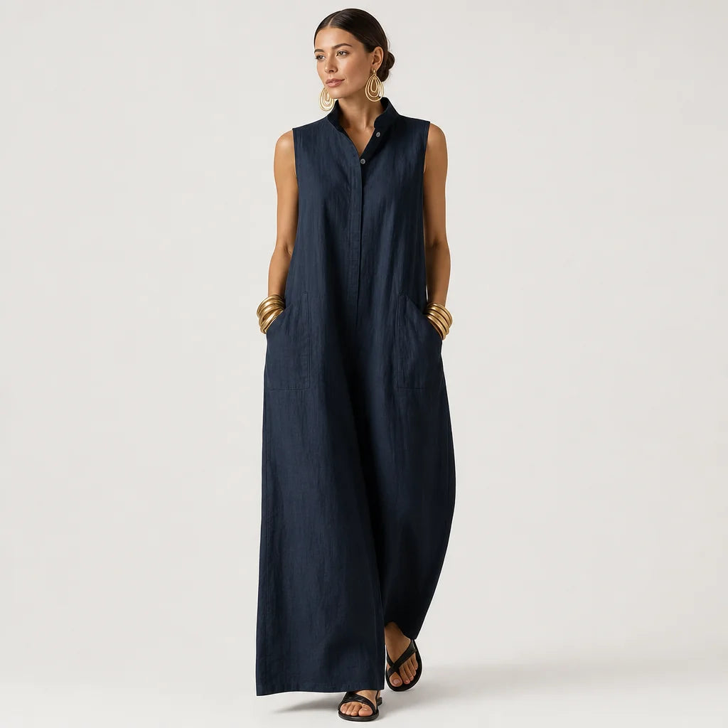 Women's Lightweight Linen Blend Jumpsuit | Chic Sleeveless Loose-Fit Summer Outfit 4