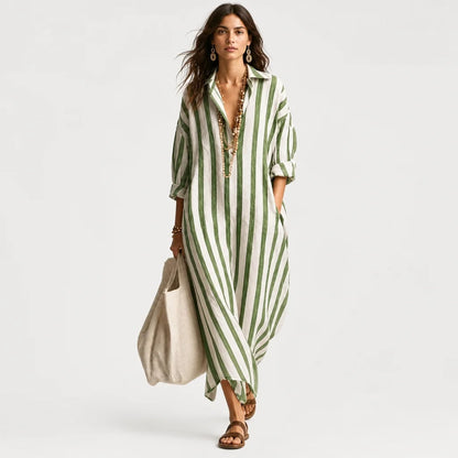 Women's Lightweight Linen Blend Shirt Dress | Casual Relaxed Fit Summer Dress 4