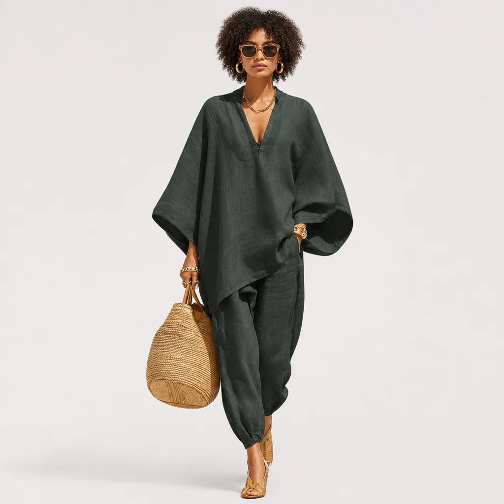 Women's Lightweight Linen Blend Two-Piece Set | Sophisticated Casual Outfit 5