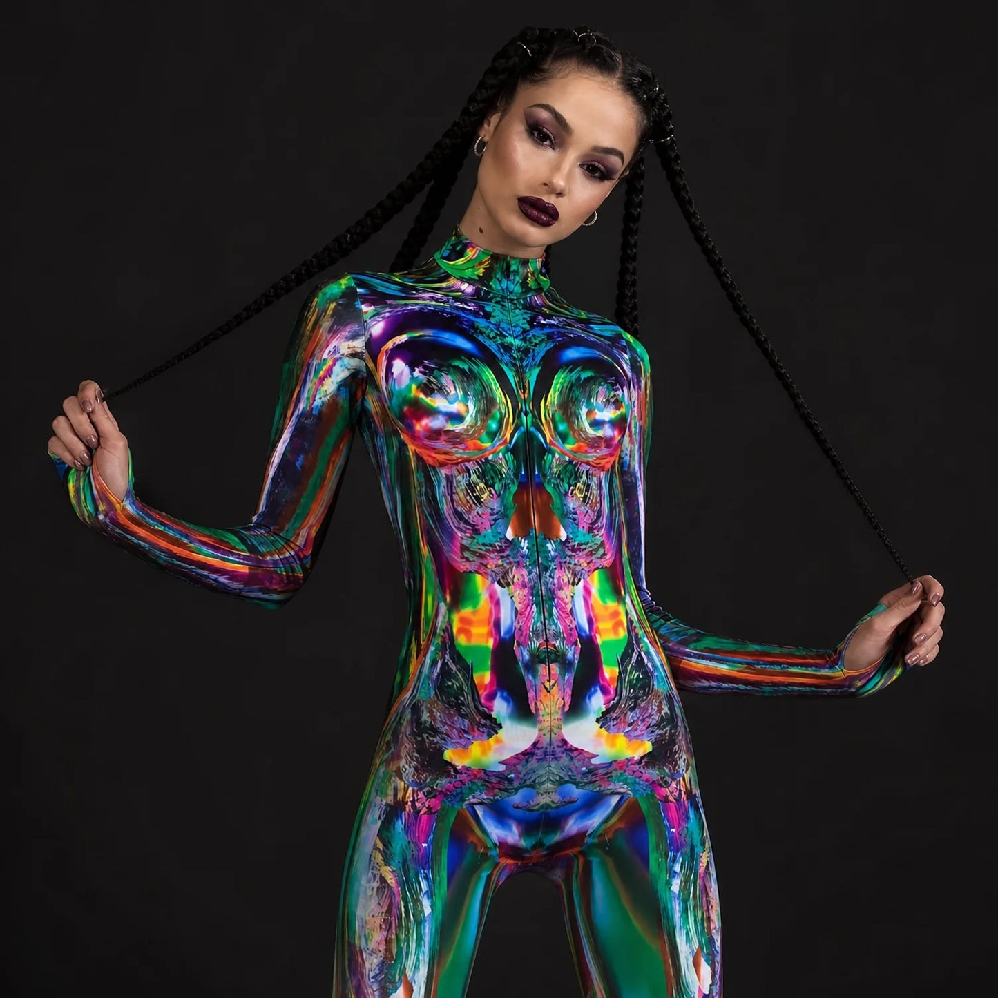 Women's Multichrome Polyester Costume | Dazzling Full-Body Halloween Outfit 0