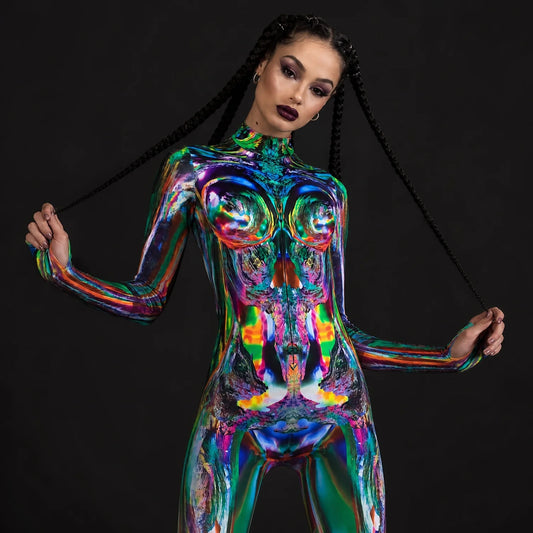 Women's Multichrome Polyester Costume | Dazzling Full-Body Halloween Outfit 0
