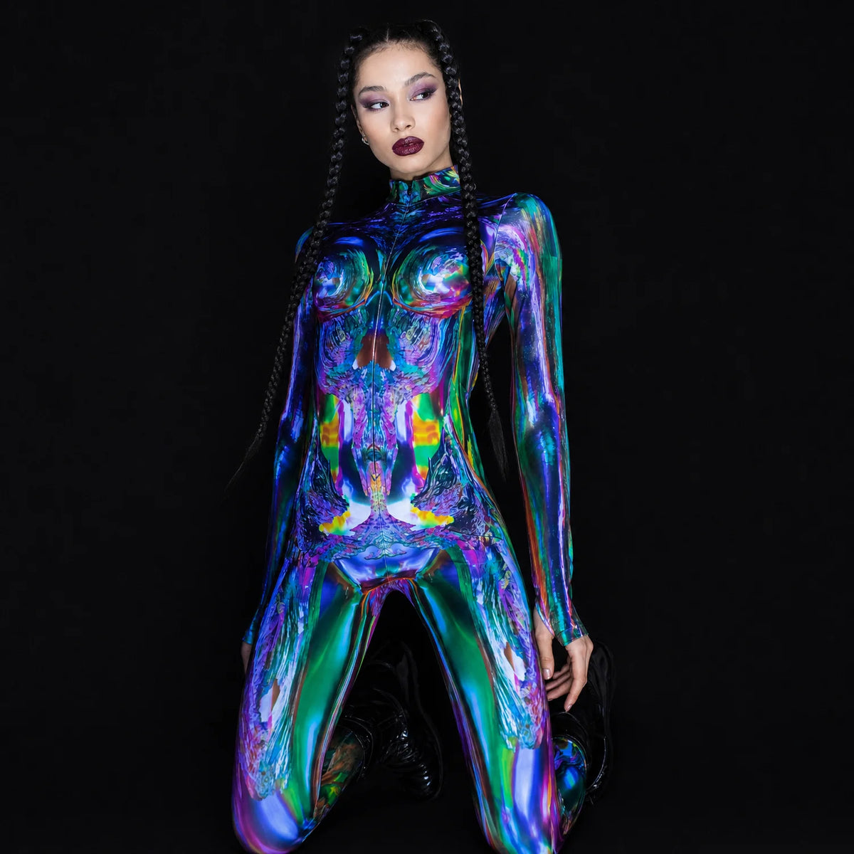 Women's Multichrome Polyester Costume | Dazzling Full-Body Halloween Outfit 1