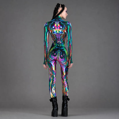 Women's Multichrome Polyester Costume | Dazzling Full-Body Halloween Outfit 2
