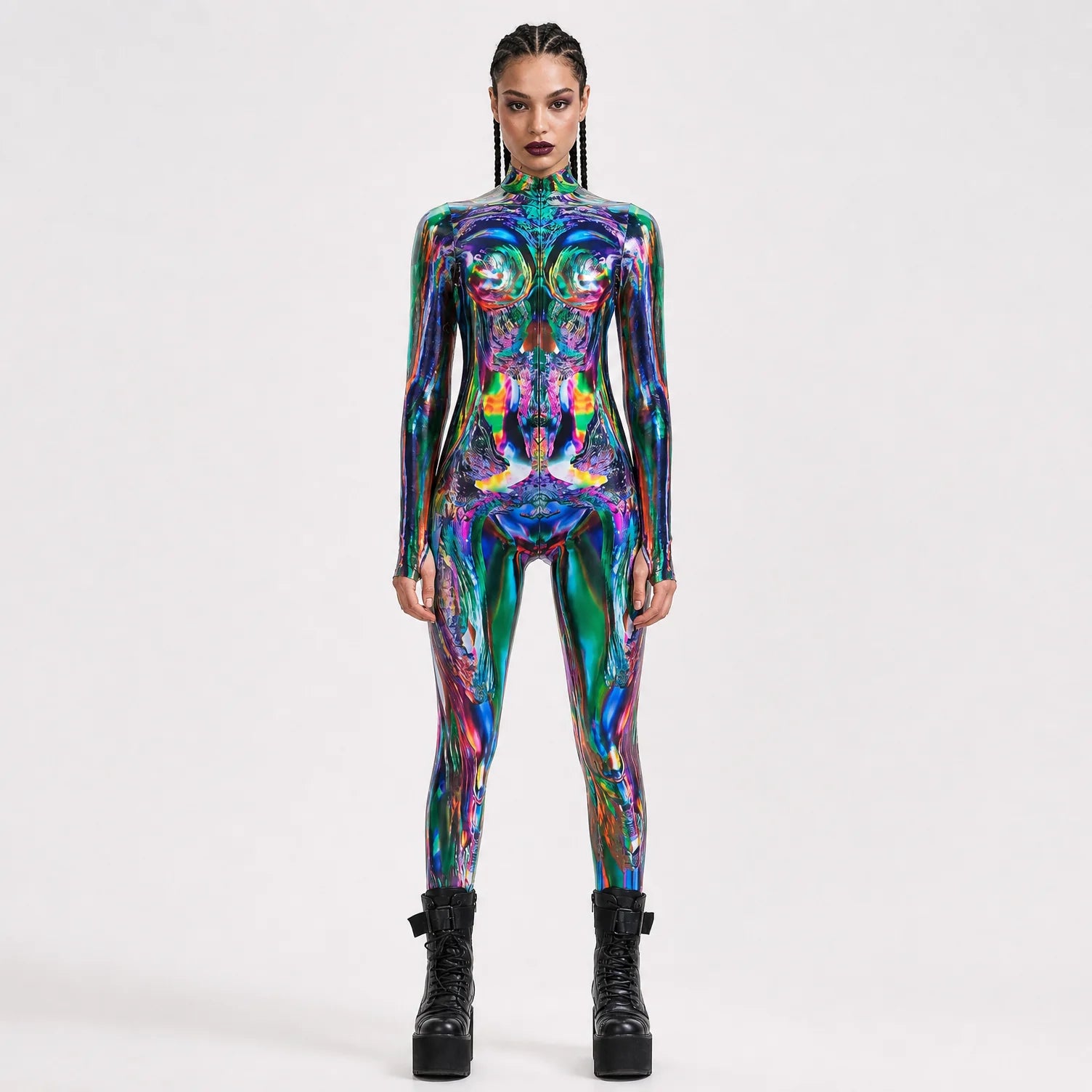 Women's Multichrome Polyester Costume | Dazzling Full-Body Halloween Outfit 3