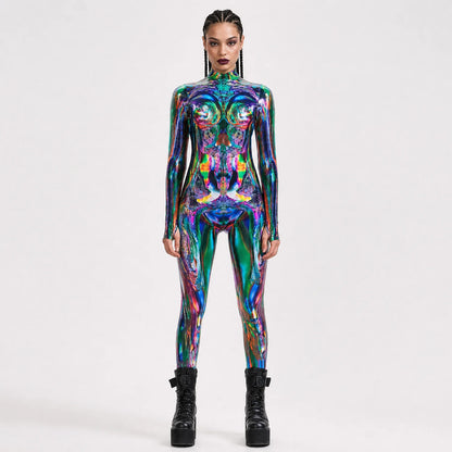 Women's Multichrome Polyester Costume | Dazzling Full-Body Halloween Outfit 3