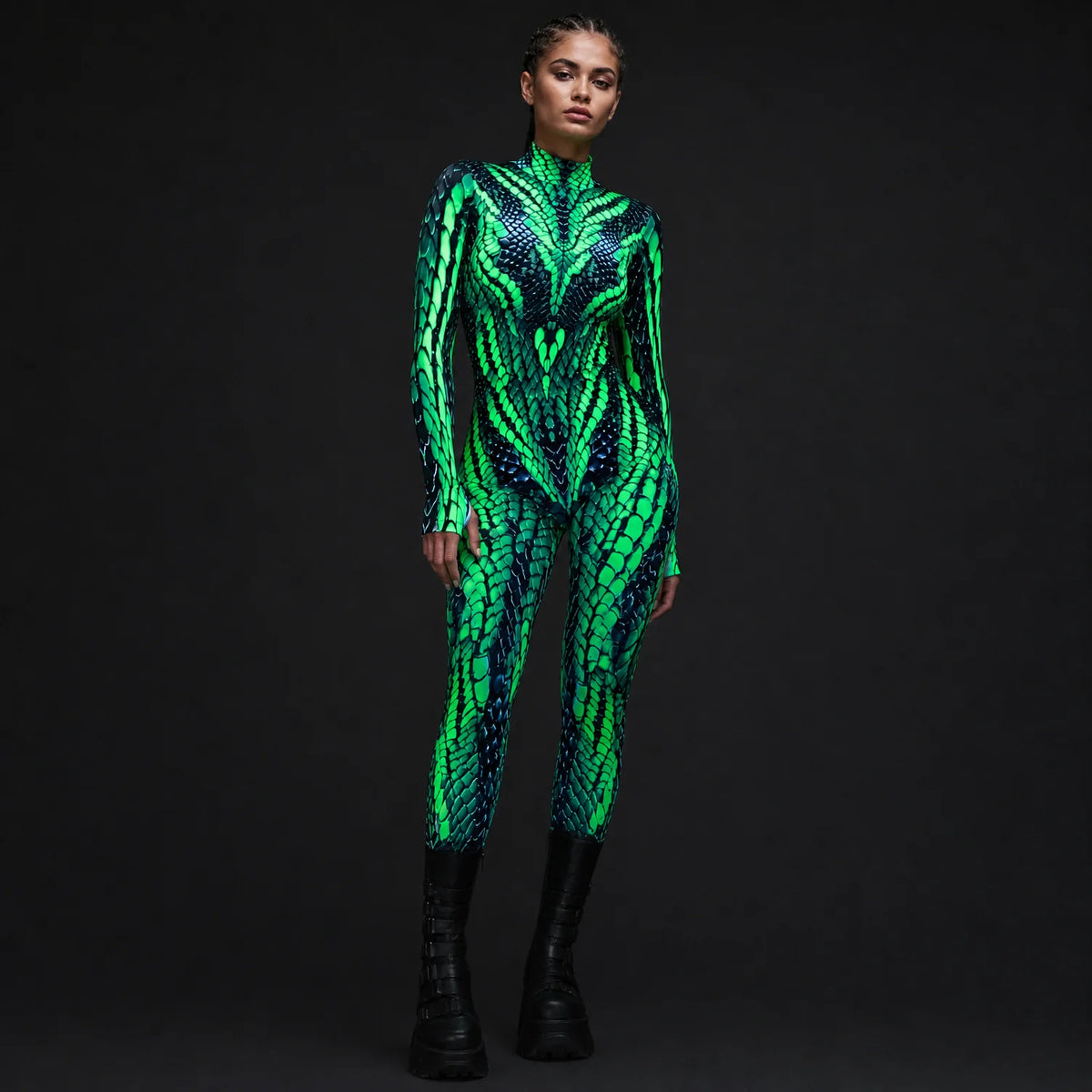 Women's Neon Polyester Costume | Edgy UV-Reactive Viper Suit for Halloween 1
