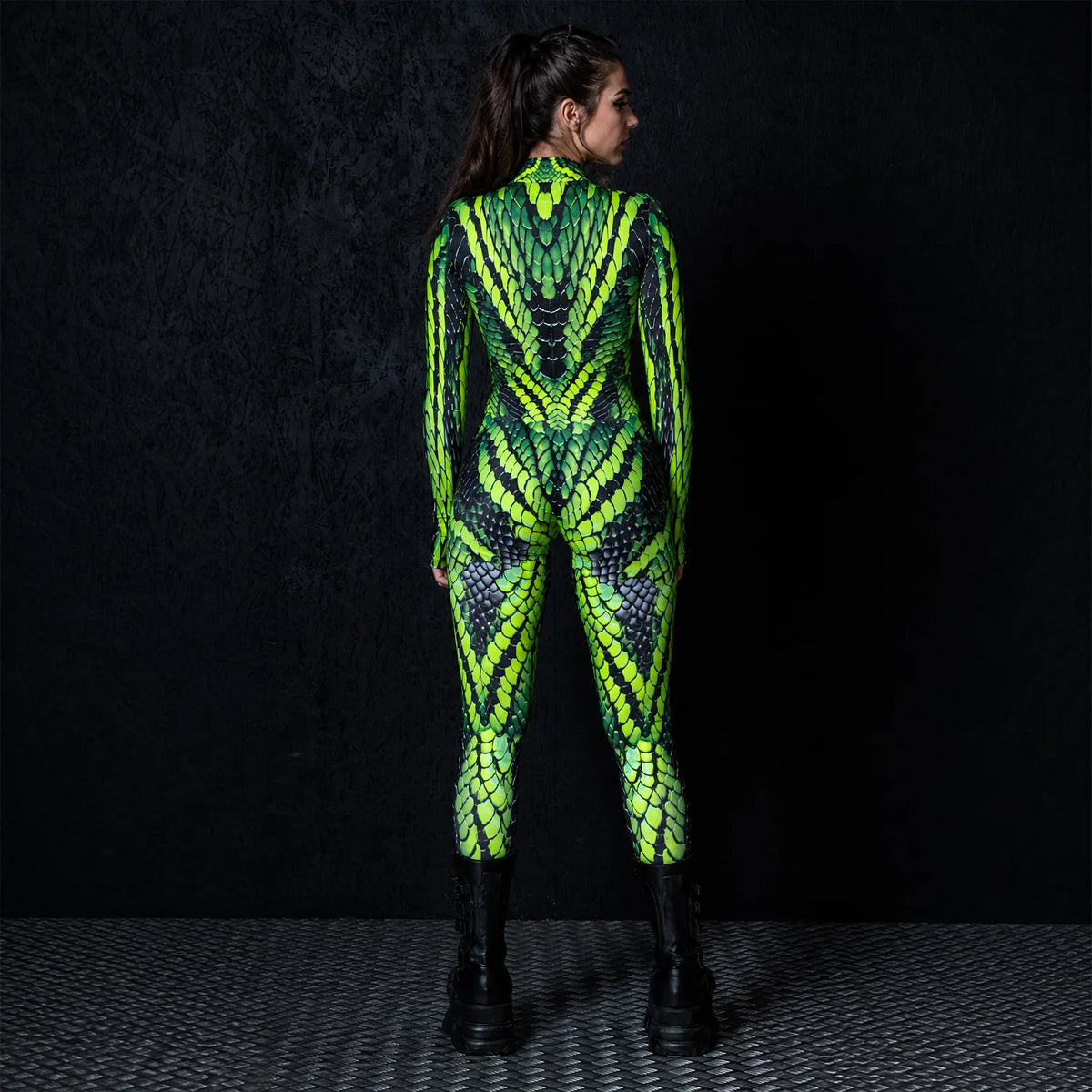 Women's Neon Polyester Costume | Edgy UV-Reactive Viper Suit for Halloween 2