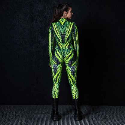 Women's Neon Polyester Costume | Edgy UV-Reactive Viper Suit for Halloween 2